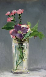 Œillets et clématites dans un vase en cristal, vers 1882